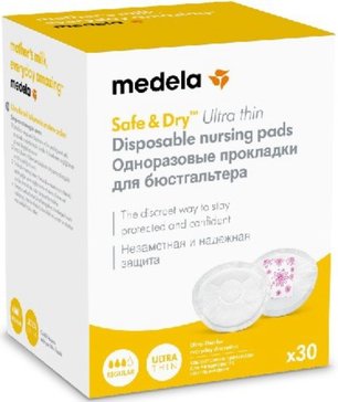 Medela прокладки грудные одноразовые ультра-тонкие 30 шт safe&dry