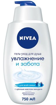 Гель-уход для душа Nivea Увлажнение и забота для всей семьи увлажняющий с маслом миндаля, 750 мл.