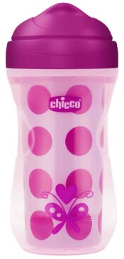 Chicco active cup чашка-поильник 14мес.+ 266 мл розовый/горох