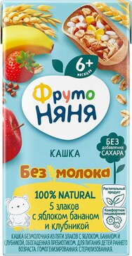 Фрутоняня кашка безмолочная жидкая 200мл 5 злаков/яблоко/банан/клубника