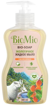 Антибактериальное гипоаллергенное жидкое эко мыло для рук с дозатором BioMio BIO-SOAP Смягчающее, АБРИКОС, 300 мл