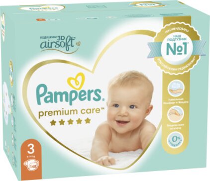 Pampers premium care подгузники 6-10кг миди 148 шт