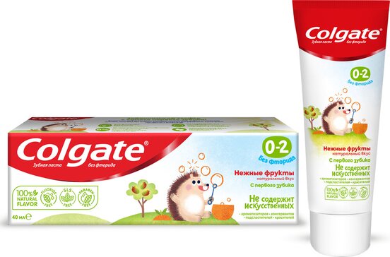 Зубная паста детская Colgate 0-2, без фторида, для детей от 0 до 2 лет, со вкусом нежных фруктов, 40 мл