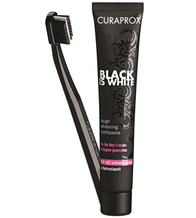 Curaprox паста зубная отбеливающая 90 мл black is white +щетка зубная ultra soft черная cs5460