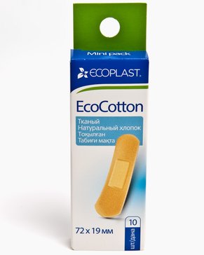 Пластырь медицинский тканый 72x19 мм 10 шт Ecoplast EcoCotton 