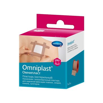 Omniplast Пластырь фиксирующий из текстильной ткани 5 см х 5 м, 1 шт