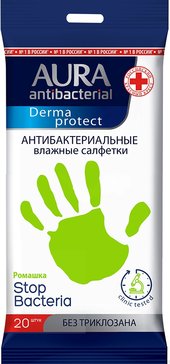 Aura antibacterial салфетки влажные антибактериальный derma protect 20 шт ромашка