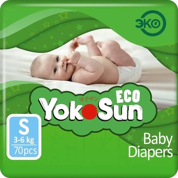 Подгузники YokoSun Eco, размер S (3-6 кг), 70 шт