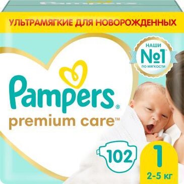 Pampers Premium Care Подгузники для новорожденных р.1 (2-5 кг) 102 шт