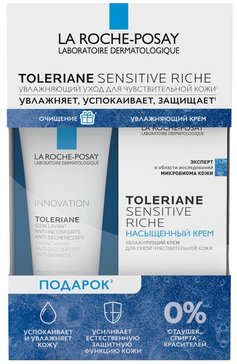 LA ROCHE-POSAY TOLERIANE SENSITIVE Набор для ухода за кожей: Toleriane очищающий гель-уход, 50 мл + Toleriane Sensitive Riche насыщенный крем, 40 мл