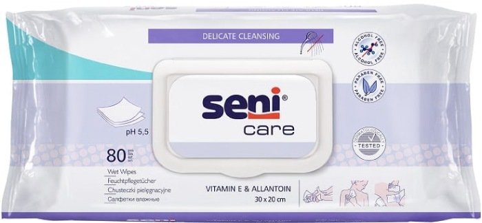 Seni care салфетки влажные для ухода 80 шт с витамином е