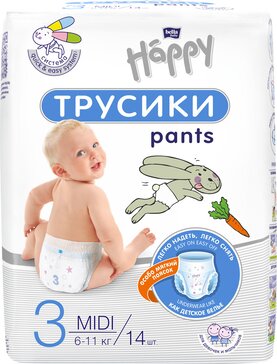 Bella baby happy подгузники-трусики р.3 /midi 6-11кг 14 шт