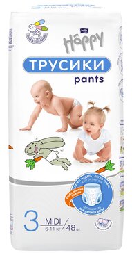 Bella Baby Happy Трусики р.3, Midi, 6-11 кг 48 шт