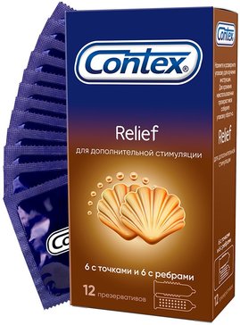 Презервативы Contex Relief с ребрами и с точками 12 шт