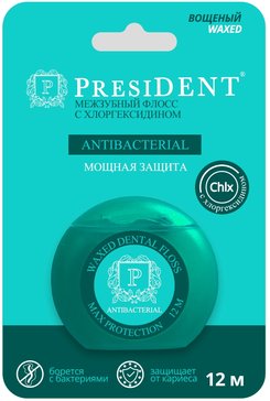 PresiDENT Antibacterial Межзубный флосс с хлоргексидином 12 м