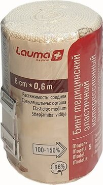 Lauma Бинт компрессионный эластичный 8 см x 0,6 м, средняя растяжимость, застежка