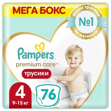 Подгузники-трусики Pampers Premium Care 9-15 кг, размер 4, 76 шт