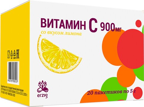 Витамин С 900 мг со вкусом лимона порошок 20 шт 