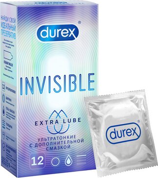 Презервативы Durex Invisible Extra Lube 12 шт