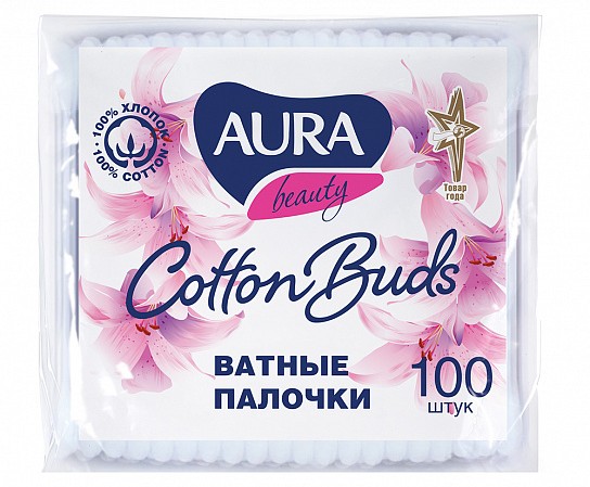 Aura beauty Палочки ватные 100 шт