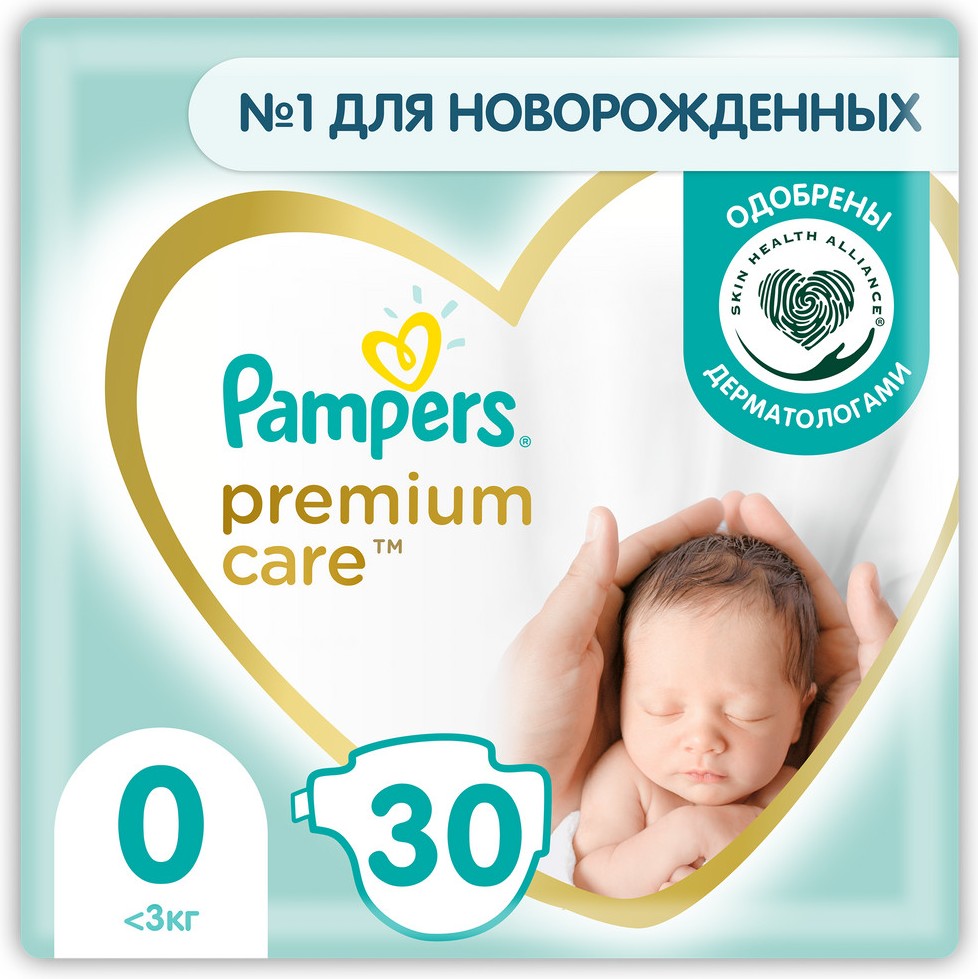 Pampers Premium Care Размер Подгузники для новорожденных р.0 (до 3 кг) 30 шт