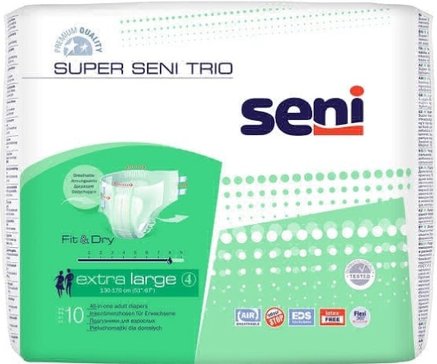 Seni super trio air подгузники взр. 10 шт extra large/4 пояс 130-170см