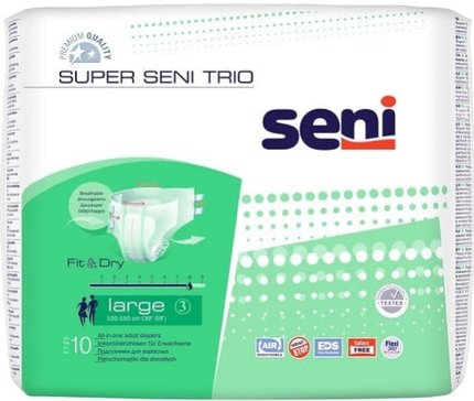 Seni super trio air подгузники взр. 10 шт large/3 пояс 100-150см