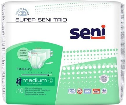 Seni super trio air подгузники взр. 10 шт medium/2 пояс 75-110см