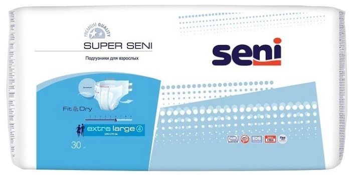 Seni super air подгузники взр. 30 шт extra large/4 пояс 130-170см