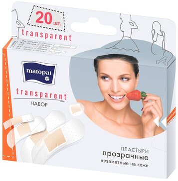 Matopat Transparent Пластыри прозрачные, незаметные на коже, 5 размеров, 20 шт