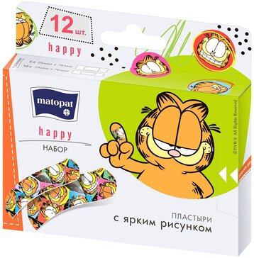 Matopat happy Пластыри с рисунком, 2 размера, 12 шт