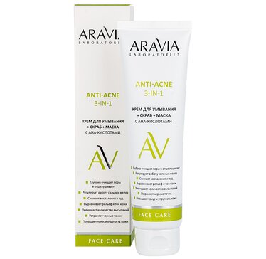 Крем для умывания+скраб+маска с АНА-кислотами ANTI-ACNE 100 мл Aravia laboratories