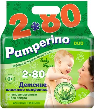 Pamperino duo салфетки влажные детские 80 штx2 с алоэ вера