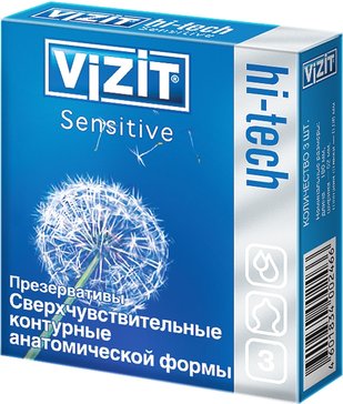 Презервативы VIZIT Hi-tech Sensitive Сверхчувствительные, контурные анатомической формы 3 шт