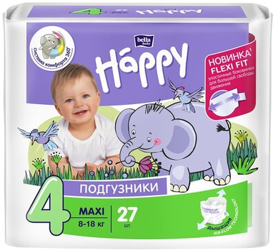 Bella baby happy подгузники детские maxi/2 8-18кг 27 шт