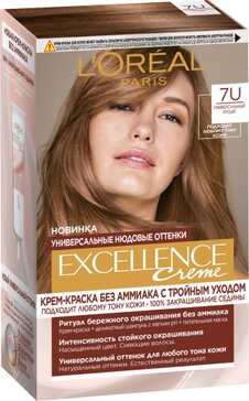 LOREAL Paris Exellence Крем-краска для волос без аммиака с тройным уходом тон 7U, универсальный русый