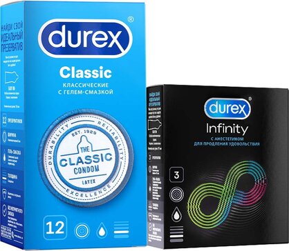 Презервативы Durex classic 12 шт и Презервативы Durex infinity 3 шт