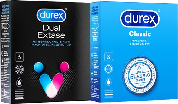 Презервативы Durex Classic 3 шт и Презервативы Durex Dual Extase 3 шт