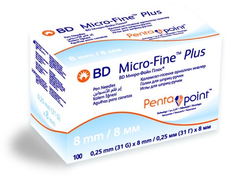 Иглы для шприц-ручки BD Micro-Fine Plus 0,25 мм (31G) x 8 мм с пятигранной заточкой PentaPoint 100 шт