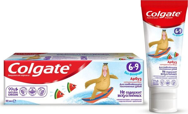 Colgate Зубная паста детская 6-9 лет, без фторида, вкус арбуза 60 мл