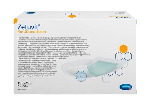 Zetuvit Plus Silicone Border Цетувит Плюс Силикон Бордер Самоклеящаяся повязка суперабсорбирующая стерильная 15х25 см 10 шт