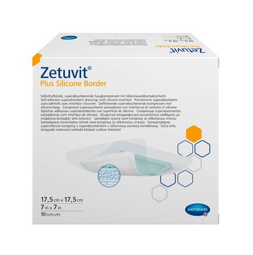 Zetuvit Plus Silicone Border Цетувит Плюс Силикон Бордер Самоклеящаяся повязка суперабсорбирующая стерильная 17,5х17,5 см 10 шт