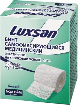 Luxan Бинт самофиксирующийся 6 см х 4 м 1 шт, на хлопковой основе, белый