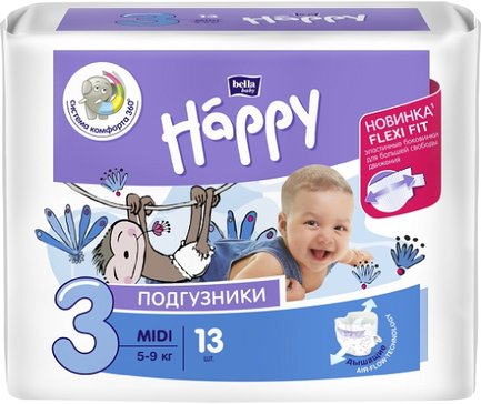 Bella baby happy подгузники детские midi/1 5-9кг 13 шт