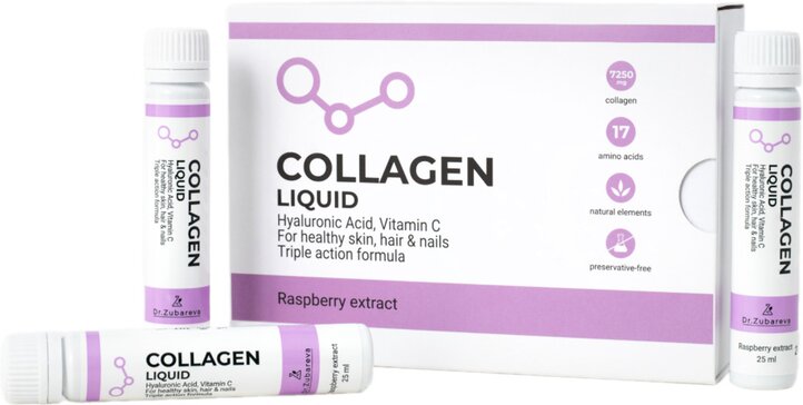 DR.ZUBAREVA Питьевой концентрат коллагена COLLAGEN LIQUID, 14 шотов , вкус малина