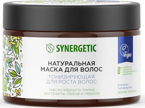 Synergetic Маска натуральная для роста волос Тонизирующая 300 мл