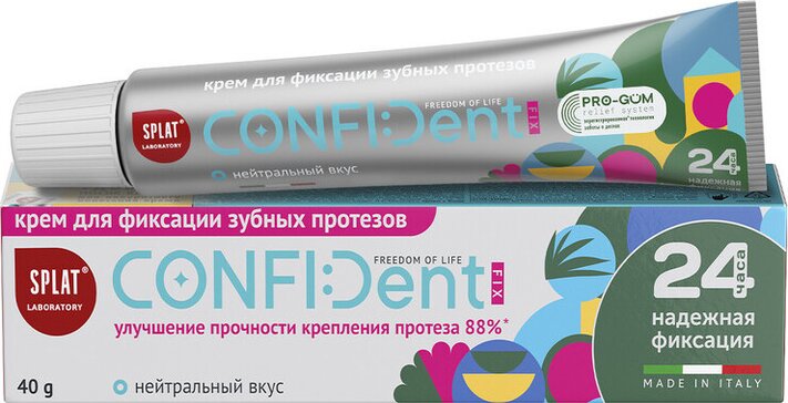 SPLAT Крем для всесторонней фиксации зубных протезов CONFIDENT FIX с нейтральным вкусом 40 г