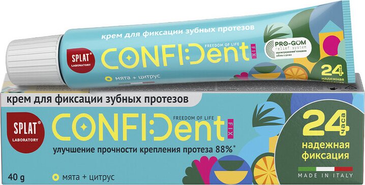 SPLAT Крем для всесторонней фиксации зубных протезов CONFIDENT FIX со вкусом мяты и цитруса 40 г