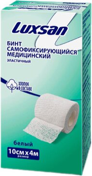 Luxan Бинт самофиксирующийся 10 см х 4 м 1 шт, на хлопковой основе, белый