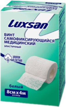 Luxan Бинт самофиксирующийся 8 см х 4 м 1 шт, на хлопковой основе, белый